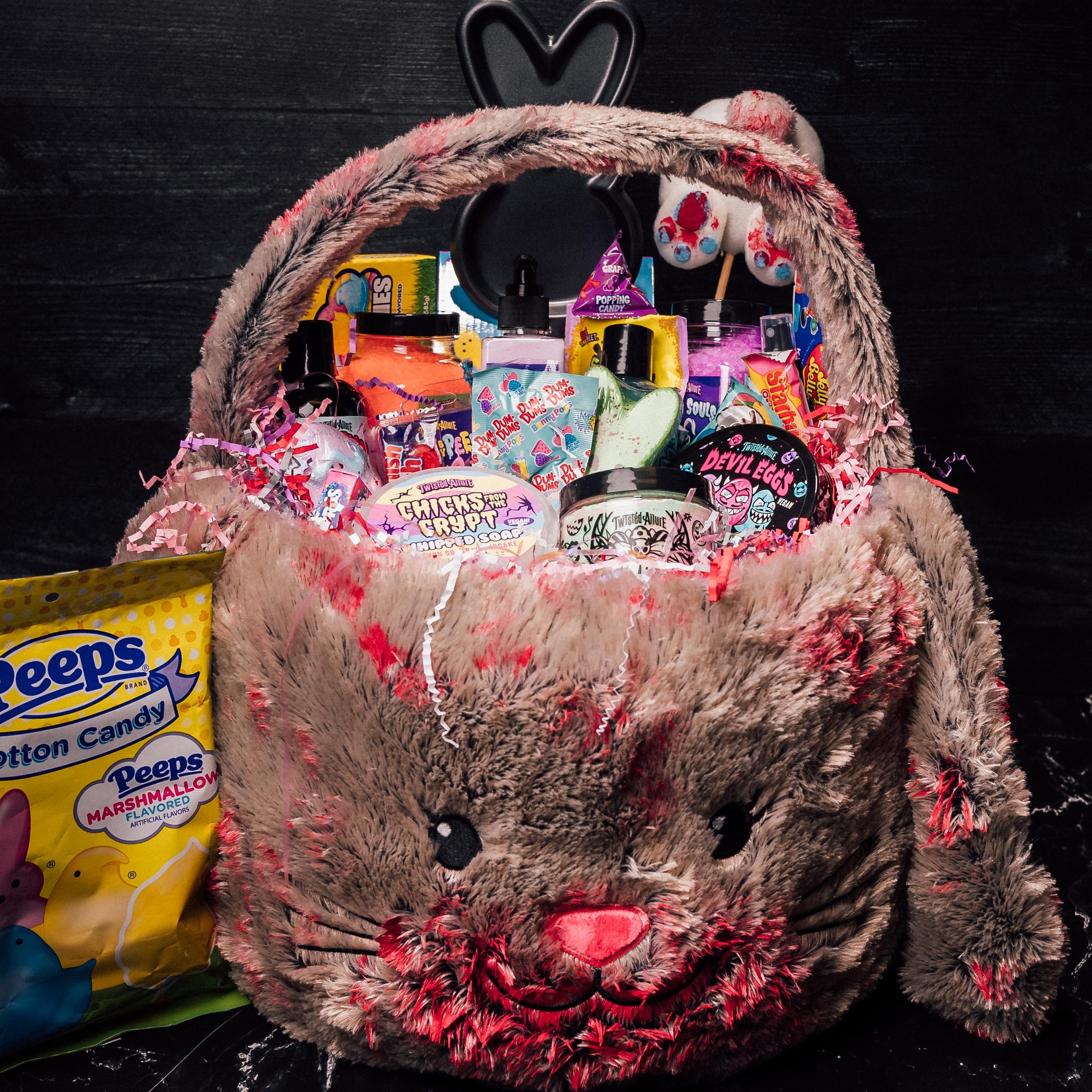 Gray Plush Bunny Easter Basket